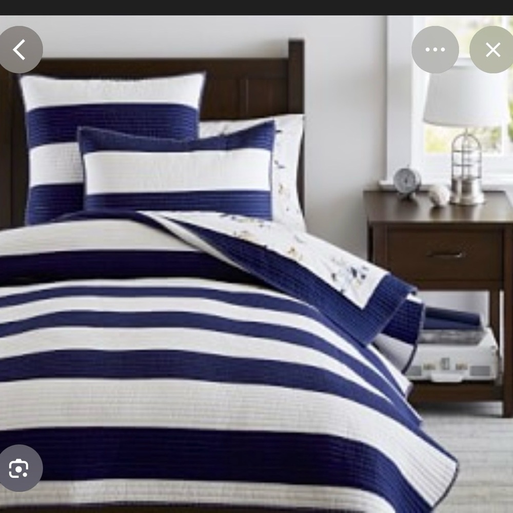 Pottery Barn Navy and White Striped Quilt + Shams Set